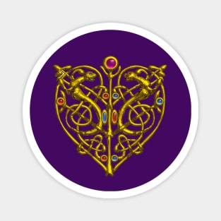 HYPER VALENTINE / GOLD CELTIC KNOT HEART WITH LIZARDS IN PURPLE Magnet